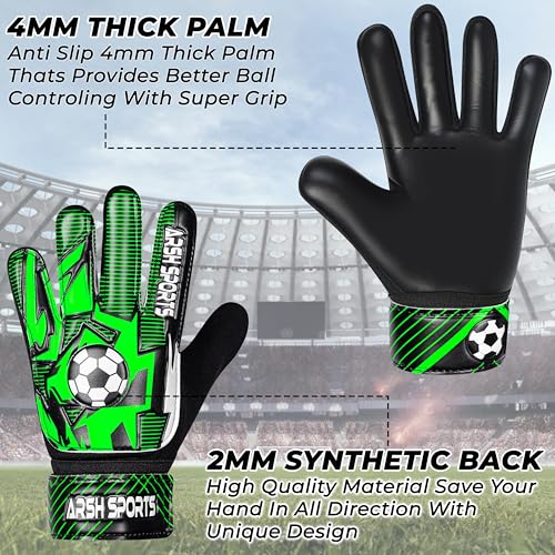 Arsh Sports Soccer Goalie Gloves for Kids,Goalkeeper Gloves for Youth Boys Girls 4MM Latex Palm,Anti Slip,Super Gip Double...