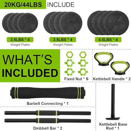 Adjustable Dumbbell Set, 30/44/66/88Lbs Free Weight Set with Connector, 4 In1 Dumbbells Set Used As Barbell, Kettlebells, ...