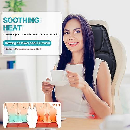 AIVEISI Massage Seat Cushion Pad with Heat 9 Massage Style Lumbar Support Function, Fatigue Stress Relief Back Massager Ch...
