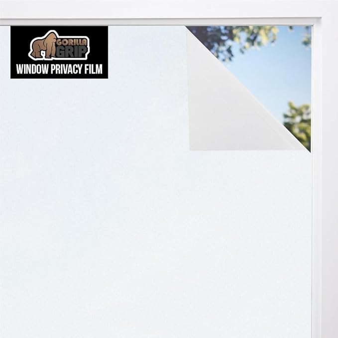 Gorilla Guard Window Privacy Film, Removable Two Way Sun Blocking, 17.5 x 118.1 Inch, Reusable No Residue Stickers, Strong Static Clings to Glass Windows, Decorative Bathroom Door Coverings, White