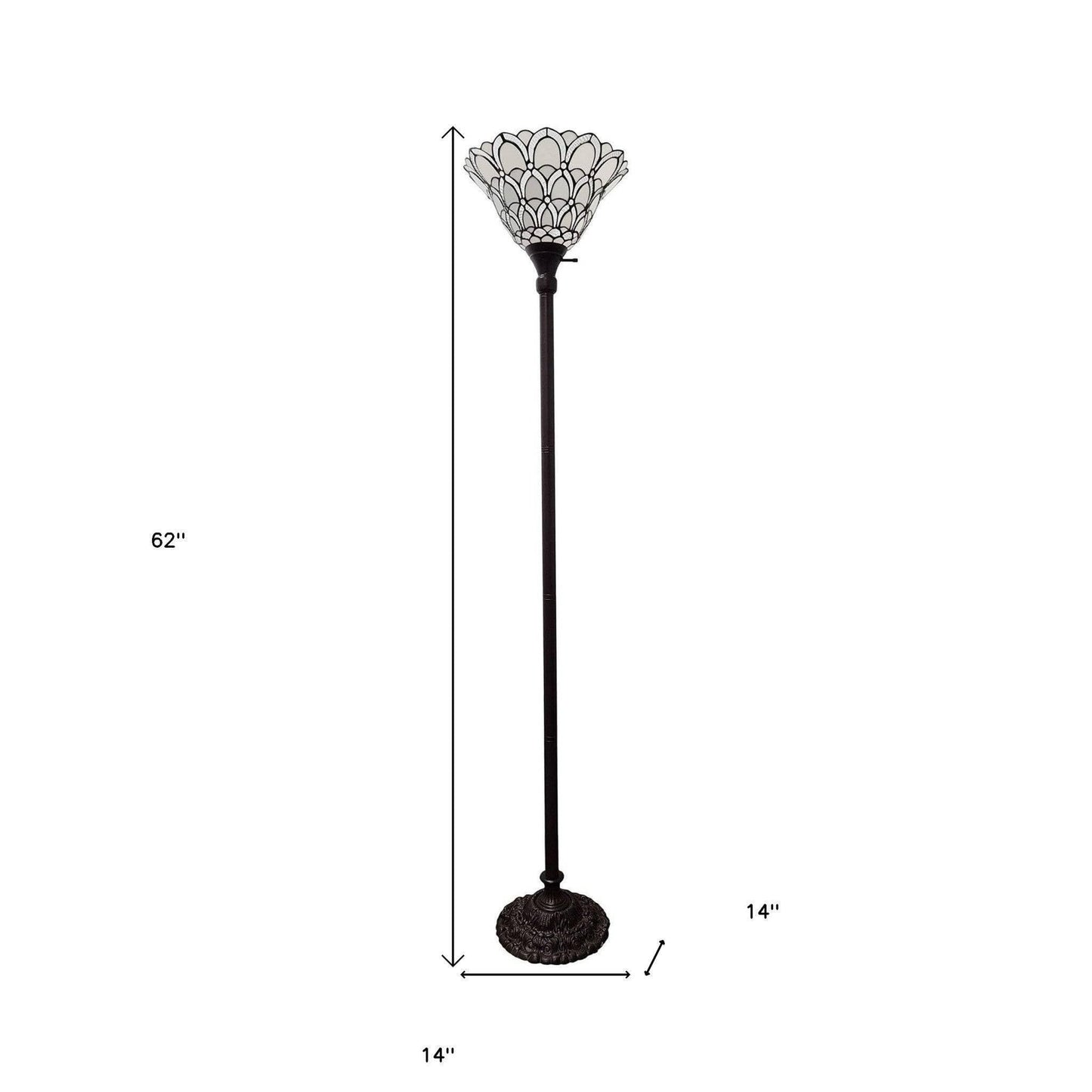Homeroots Traditional Brown Floor Lamp With White Stained Glass Bowl Shade, 62 X 14 X 14 In.
