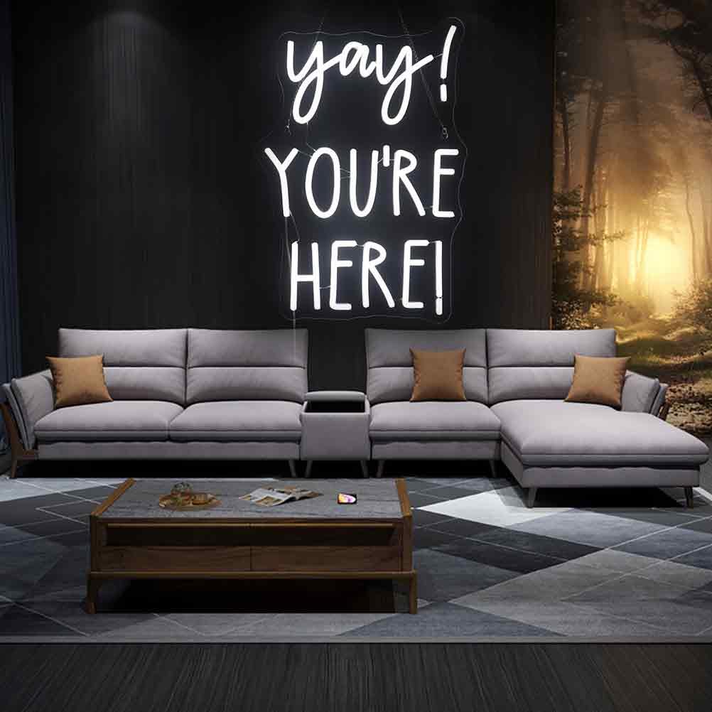 Yay! YouRe Here! Neon Sign  Positive Quotes Decorative Neon Lights For Home Room Classroom Wall Decor  Office Wall Decor Neon Light Sign  Christmas Birthday Gift Thanksgiving Gift(White)