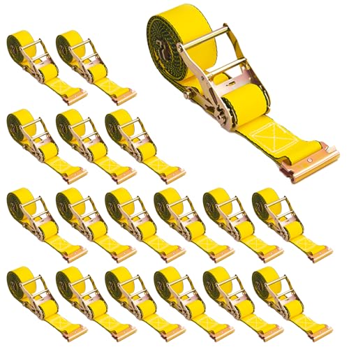 E Track Ratchet Straps 2" x 16'(18 Pack), E Track Straps 4400 lbs Load Straps for Trucks, Semi Trailers, Box Truck