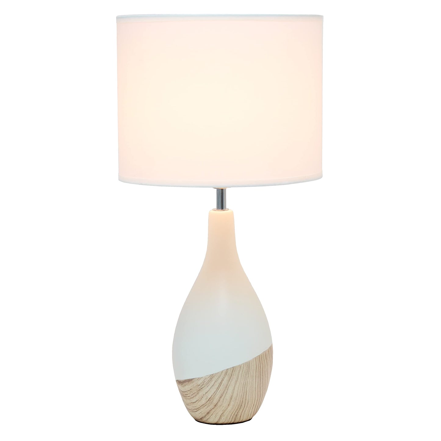 Simple Designs LT1118-LWD Oak Color Bedside Table Lamp, Off White Fabric Shade, 9.45inL x 9.45inW x 19inH