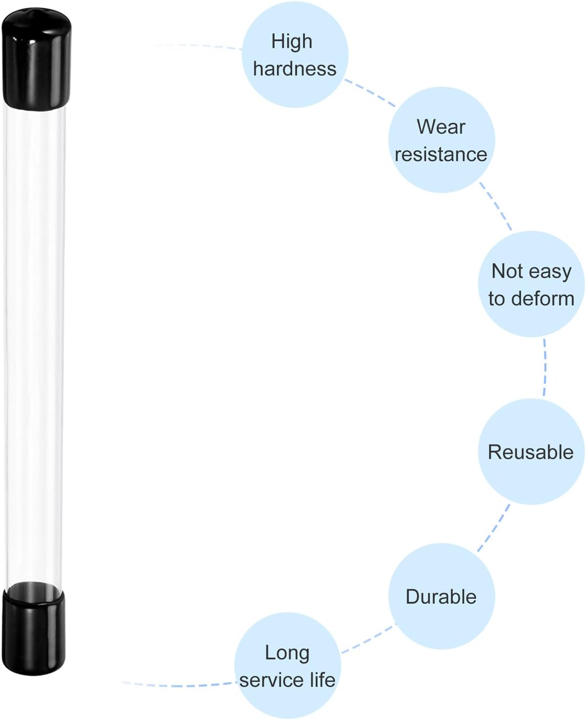 PATIKIL Clear Rigid Tube Round Plastic Tubing with Black Rubber Caps Polycarbonate Water Pipe, 305mm/ 12 Inch Length, 15mmx16mm/0.6"x0.63", 2 Set