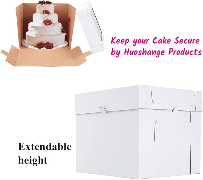 Tall Cake Boxes for Tier Cakes 14x14x12 Inch 2 Pack Wedding Cake Boxes,Sturdy Tall Bakery Boxes with Window,Layer Cake Carrier,Disposable Cake Containers