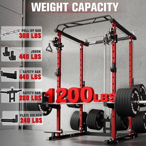 RitFit Multi-Function Garage & Home Gym Package Includes 1200LBS Power Cage PPC03/P3 with Cable Crossover System, Weight B...