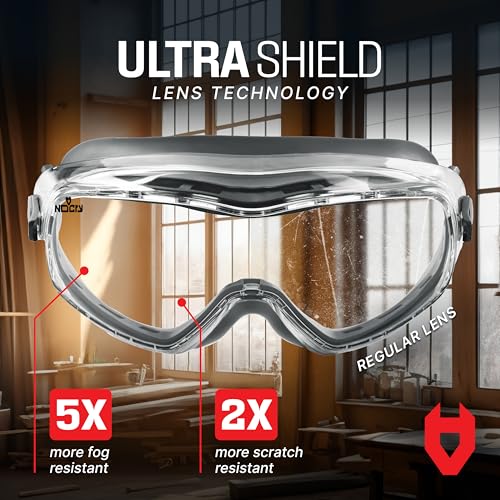 NoCry Anti Fog Safety Goggles for Men and Women with Premium Anti Scratch Coating - Vented Panoramic Lab Goggles; ANSI Z87...