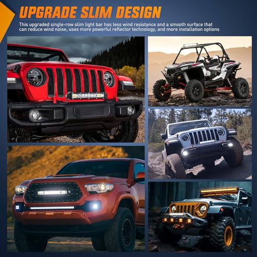 Nilight Slim LED Light Bar 2Pcs 7 Inch 16LED Single Row Spot Flood Combo Fog Driving Work Lighting Roof Bumper Lamp Offroa...