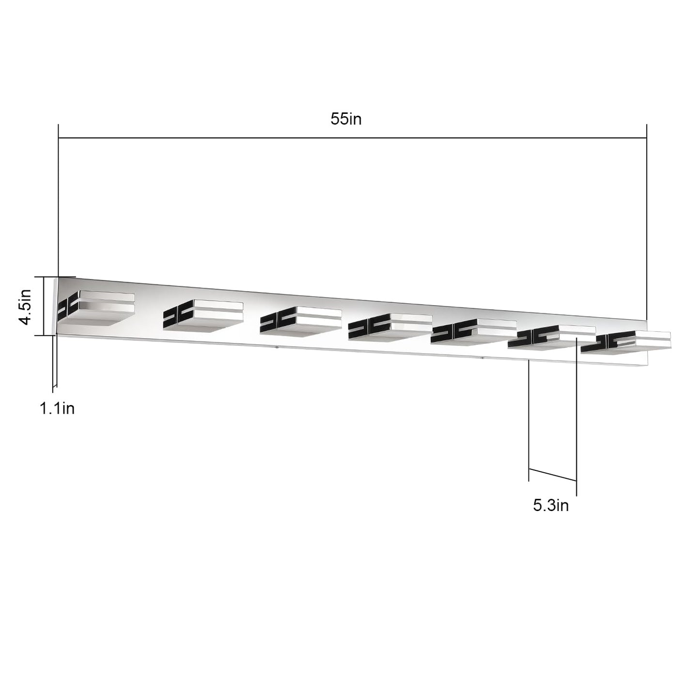 SineRise LED Modern Bathroom Vanity Light Fixtures (7-Light, 55-Inch, Dimmable), Chrome Modern Acrylic Bathroom Wall Lighting Fixtures Over Mirror (Cool White 6000K)