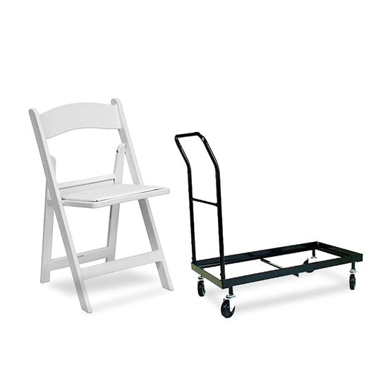 EventStable Titan Series 100 Resin Folding Chairs with 4 Dollies and 4 Straps Bundle - White Indoor/Outdoor Lightweight Folding Chair - Padded Folding Chair for Weddings Parties Events