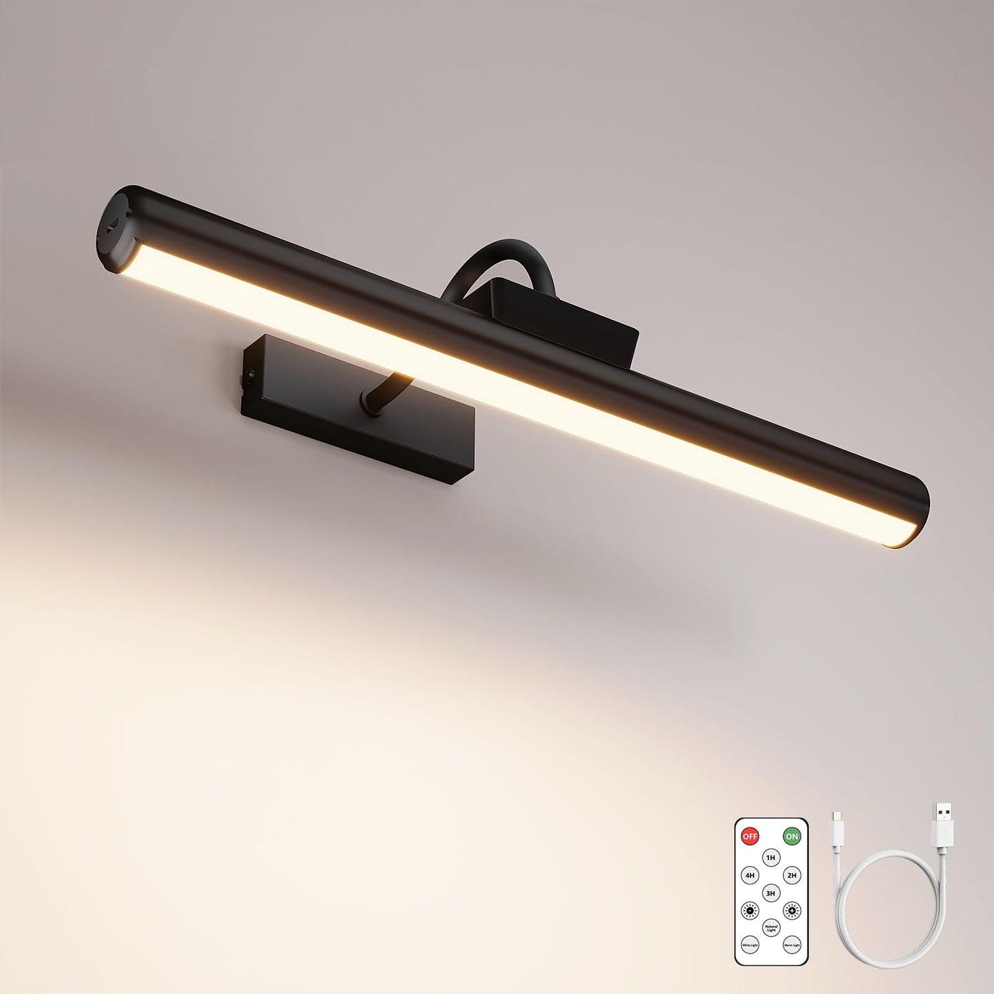 Skairipa Picture Light With Remote  16In Battery Operated Picture Lights For Wall 5000Mah  3 Color Modes And Dimmable Led Art Lighting With Timer For discomfort-reducingting  Frame  Gallery (Black-1Pack)