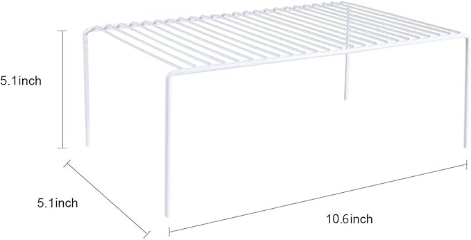 Redrubbit 2 Pack(10.6 x 5.1 Inch) Cabinet Storage Shelf Rack, Rustproof Kitchen Counter and Cabinet Shelf, Small Storage Rack Organizer for Kitchen, Fridge, Cabinet, Bathroom, White