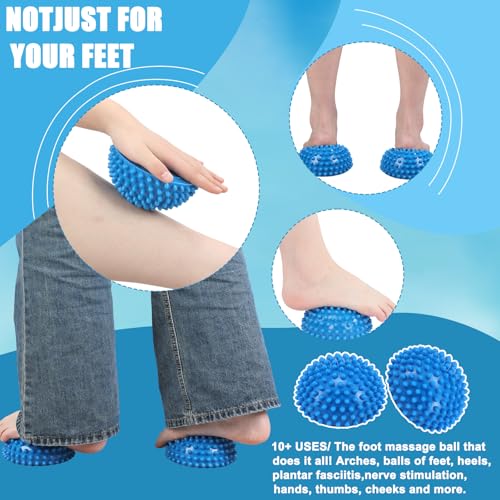 Threlaco 2 Pcs Half Round Massage Ball for Feet Blue Spiky Massage Ball for Kids Adults Sports, Stability Training, Muscle...
