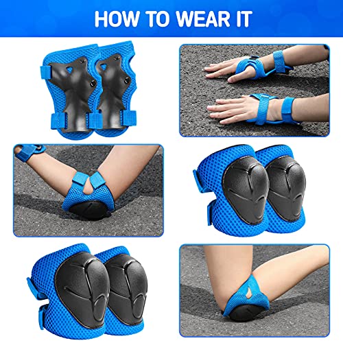 Wemfg Kids Protective Gear Set Knee Pads for Kids 3-14 Years Toddler Knee and Elbow Pads with Wrist Guards 3 in 1 for Skat...