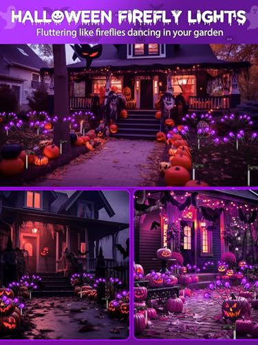 Albelt Halloween Decorations Outdoor  6 Pack Solar Firefly Lights Outdoor  48 Led Solar Halloween Lights  Waterproof Swaying Garden Light (Sway By Wind) For Outside Yard Pathway Decor (Purple)