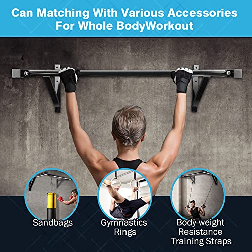 IRONWALLS Pull Up Bar Wall Mounted Home Gym, 500lbs Capacity Heavy Duty Iron Chin Up Bar Upper Body Workout Bar for Streng...