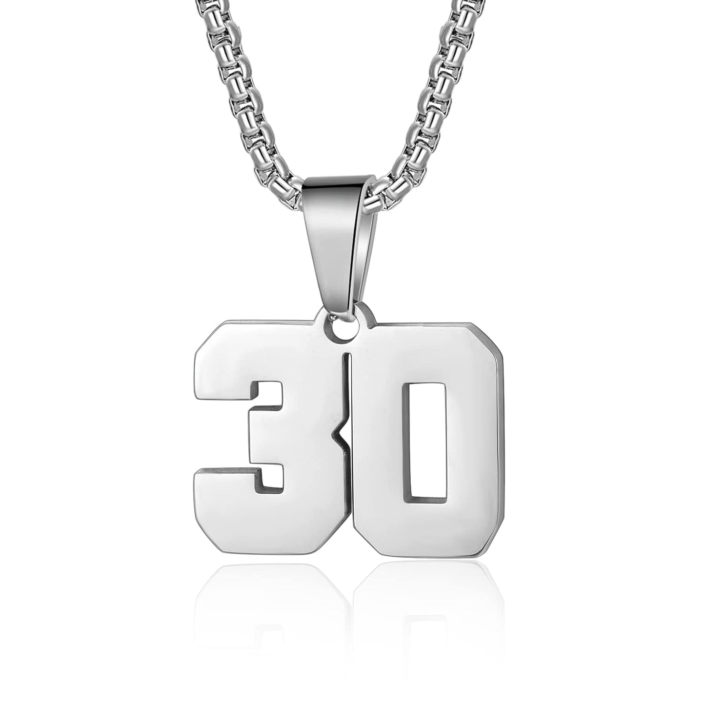 Number Necklaces Personalized Necklaces Silver Initial Number Pendant Stainless Steel Chain Movement Necklaces for Men Women (30
