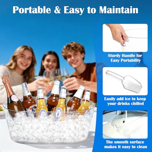 2 PCS Ice Buckets for Parties, 15L Large Ice Bucket, 4 Gallon Champagne Bucket with Scoops, Beverage Tub Mimosa Bar Suppli...