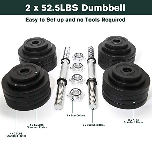 Unipack 105lbs Adjustable Dumbbell Set One Pair of Adjustable Dumbbells Kits - 105 Lbs (52.5lbs X 2pc)