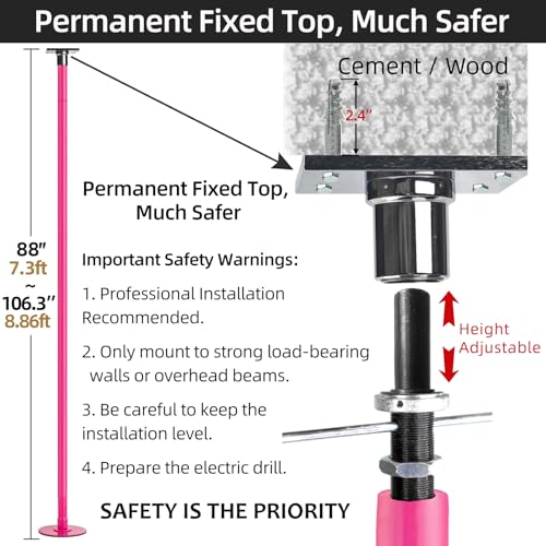 PRIOR FITNESS Permanent Fixed Dance Pole Kit, Professional 45mm Spinning & Static Dancing Pole Heavy-Duty Steel Pole Dance...