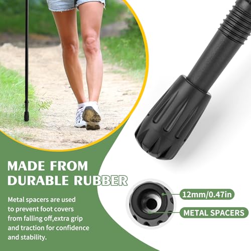 Durable Replacement Rubber Tips for Trekking Poles - Universal Anti-Slip Hiking Stick Caps - Shock Absorbing Pole Accessor...