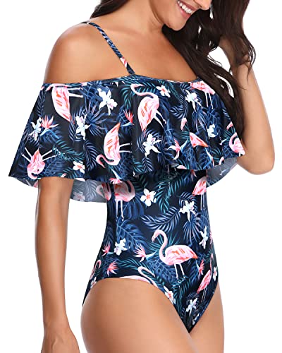 Tempt Me Women's One Piece Swimsuit Vintage Off Shoulder Ruffled Bathing Suits