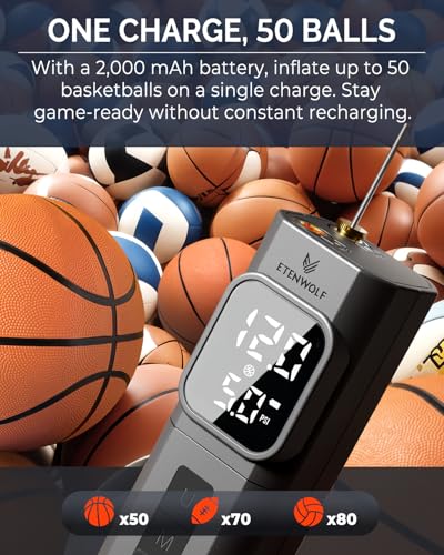 ETENWOLF P200 Electric Ball Pump 2000mAh Sports Air Pump with Digital Pressure Gauge for Basketball Soccer Volleyball