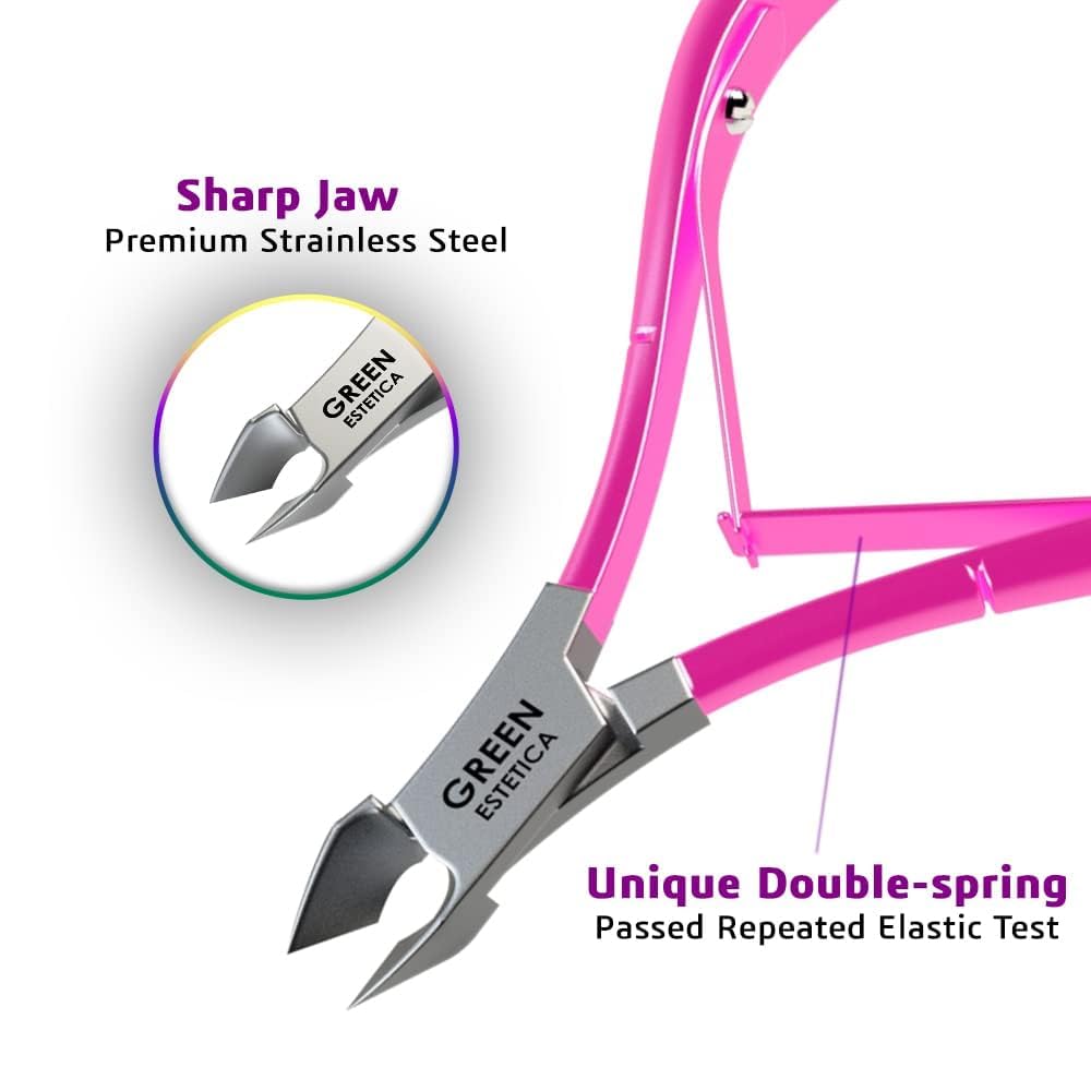 Professional Cuticle Trimmer Nail Cuticle Cutter Stainless Steel Cuticle Nippers with Sharp Blades of Cuticle Remover Clippers Manicure Tools Double Spring - Pedicure Nail Tools (Pink - 4 Pack)