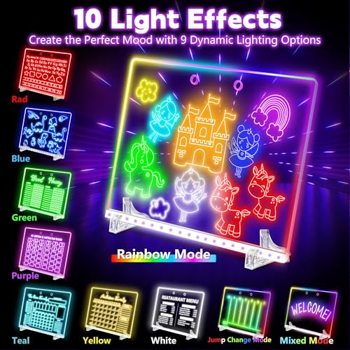 16" Led Drawing Board for Kids with 18 Tracing Pages - 4 Modes & Acrylic Led Note Board with 7 Colors, Light up Magic Boar...