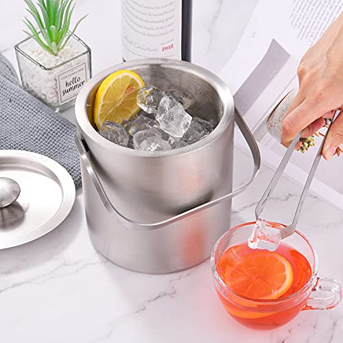 LUCKYGOOBO Mini Ice Bucket Portable Double Wall Ice Bucket with Tong,Stainless Steel Hotel Bucket/Champagne/Beverage Bucke...