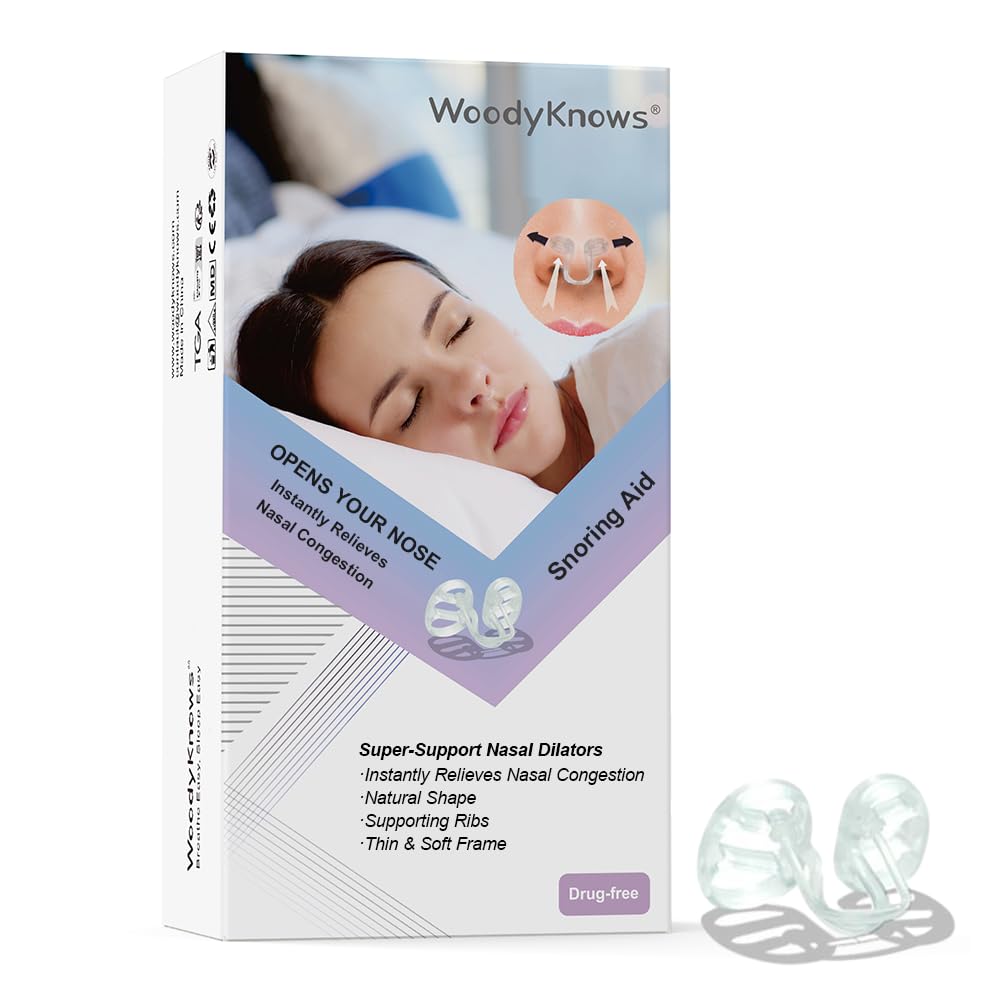 WoodyKnows Super-Support Nasal Dilator for Snoring aid, Improves Sleep and Sports Airflow, Breathe Better (Combo Pack XS/S/M/L)