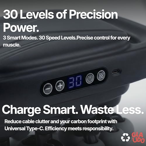 GLAUDO 20-Head Massage Gun - Deep Tissue Percussion Massager with 30 Speeds & 3 Modes - Ultra Quiet Handheld Muscle Massag...