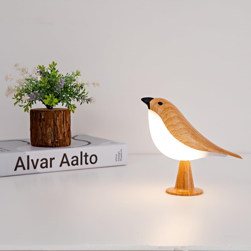 THOEWONG Remote Controlled Bird Desk Lamp, Rechargeable, 3 Color Temperatures, Touch Sensor, Yellow, Model: bird06