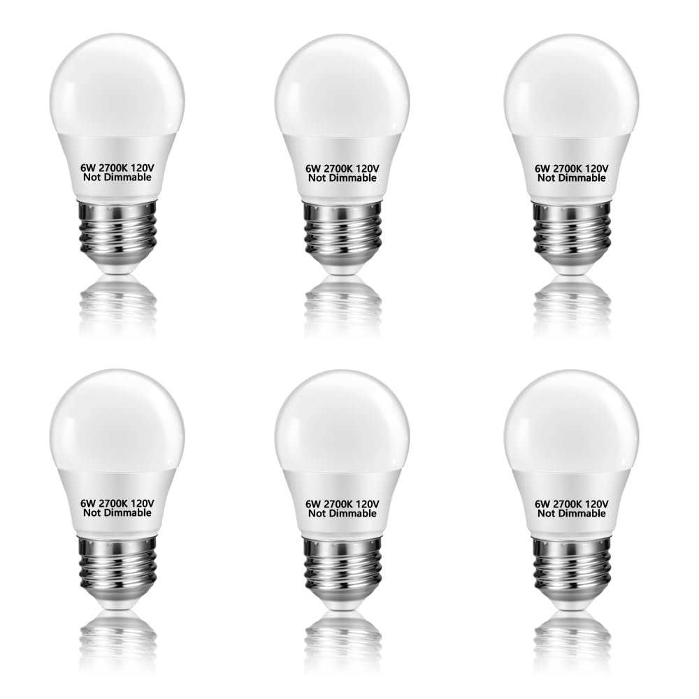 Neteha 6 Pack A15 6W 120V E26 Base Small Led Refrigerator Light Bulb  Non-Dimmable 60W Equivalent 2700K Warm White A15/G45 Shape Led Appliance Bulb For Ceiling Fan And Lighting Fixtures