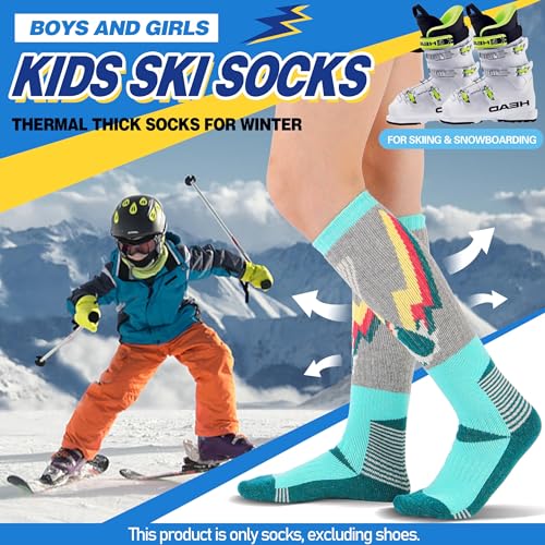ANTSANG 3 Pairs Kids Merino Wool Ski Socks Boys Girls Thermal Thick Warm Winter Cozy Socks for Skiing Snowboarding