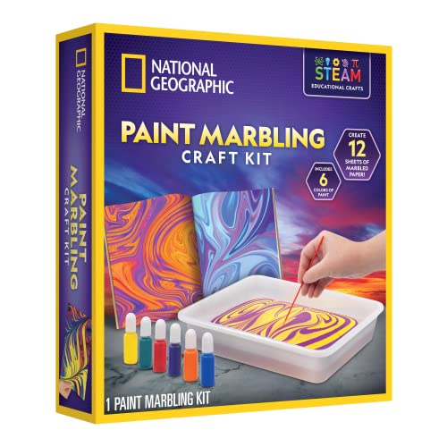 NATIONAL GEOGRAPHIC Marbling Paint Kit for Kids - Create 12 Sheets of Marble Art with Paints & Water, Painting Arts and Cr...