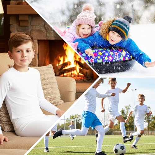 DEVOROPA Youth Boys Fleece Lined Compression Shirts & Pants Kids Girls Thermal Underwear Set Athletic Tops Leggings Baselayer