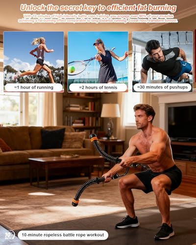Ropeless Battle Ropes- Adjustable Portable Low-Impact Workout Equipment for Home Gym, Fitness Equipment for HIIT, Cardio &...