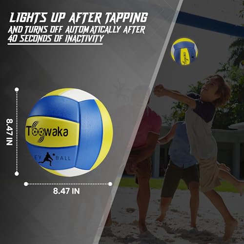 Toowaka Light up Beach Volleyball,Official Size Glow in The Dark Youth Volleyball, Bright with LED Lights Pre-Installed,Ba...
