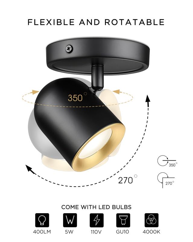 Femila 44 Adjustable Led Track Light  4000K Black Ceiling Track Lighting Fixture  350?Rotatable  Modern Led Track Light Kit  4Fs78Tl-5 Bk
