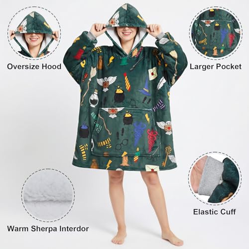 Magical Movie Theme Soft Warm Oversize Wearable Blanket Hoodies for Fans of Magical Movies and Novels, Featuring Owl, Ligh...