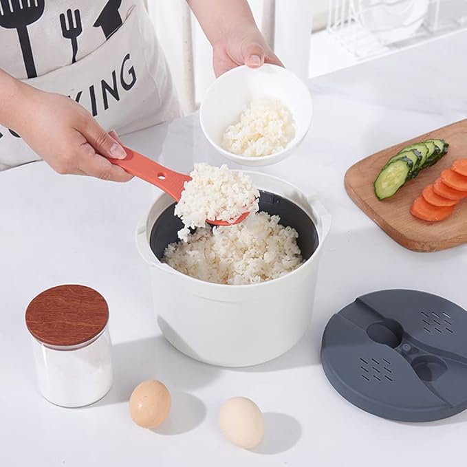 Microwave Rice Cooker, 2L Microwave Rice Steamer Pasta Cooker, Food Grade PP Microwave Rice Cooker, Strainer and Steamer Pot Set,4PCS(COLOR:orange)