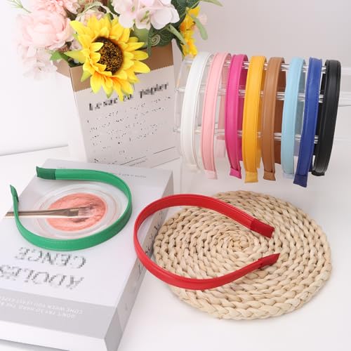 Wecoe 10pcs Pu Leather Headbands Women 0.6 Inch White Pink Rose Red Yellow Khaki Green Royal Blue Black Headband Non Slip ...