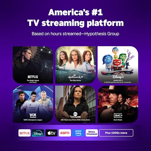 Roku Smart TV 2025 – 43-Inch Select Series, 4K HDR TV – RokuTV with Enhanced Voice Remote – Flat Screen LED Television wit...