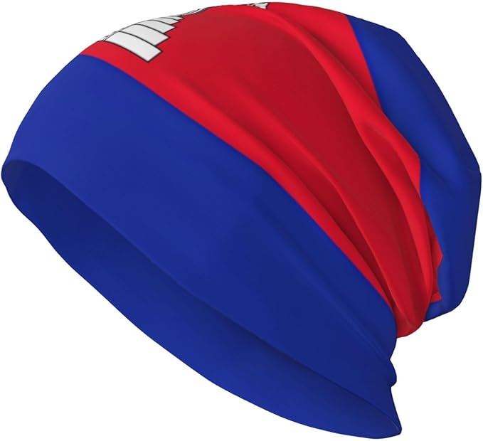 sackhg Cambodia Flag Print Winter Beanie Hat Men Women Soft Lightweight Thermal Cap for Outdoor Skiing Wear Black