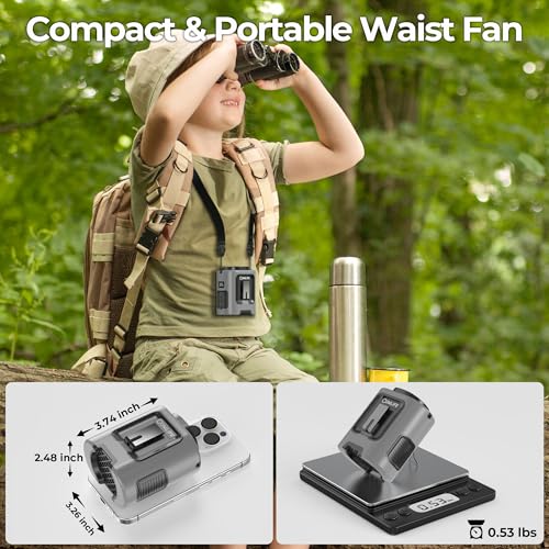 COMLIFE Portable Mini Waist Fan - Rechargeable Clip on Wearable Belt Fan, Max 25H Cooling,4 Speeds 13000RPM Turbo Hands-Fr...