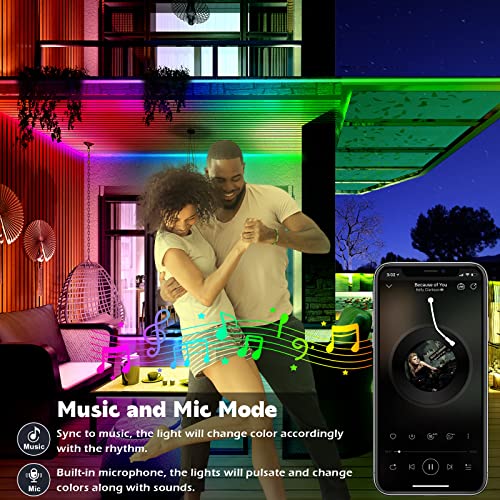 AILBTON 100ft Outdoor LED Strip Lights Waterproof,IP68 Outside Led Light Strips Waterproof with Bluetooth App Remote Contr...