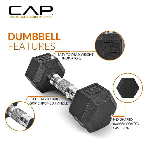 CAP 280 lb Coated Chrome Handle Hex Dumbbell Weight Set with Three Tier Rack