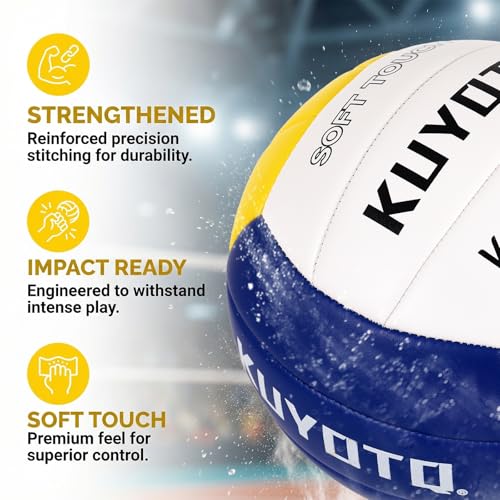 KUYUTQ Beach Volleyball Official Size 5 for in & Outdoor, Yellow Blue White Outdoor Volleyball with Thickened Soft Leather...